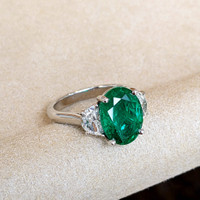 3.91 Ct. Emerald Natural Diamond Three Stone Ring, Platinum 950 Image