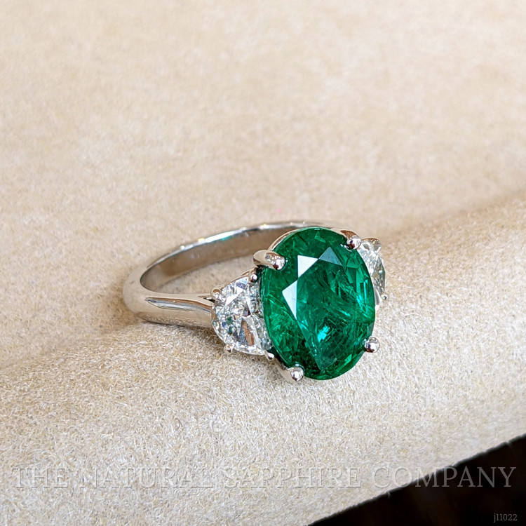 3.91 Ct. Emerald Natural Diamond Three Stone Ring, Platinum 950