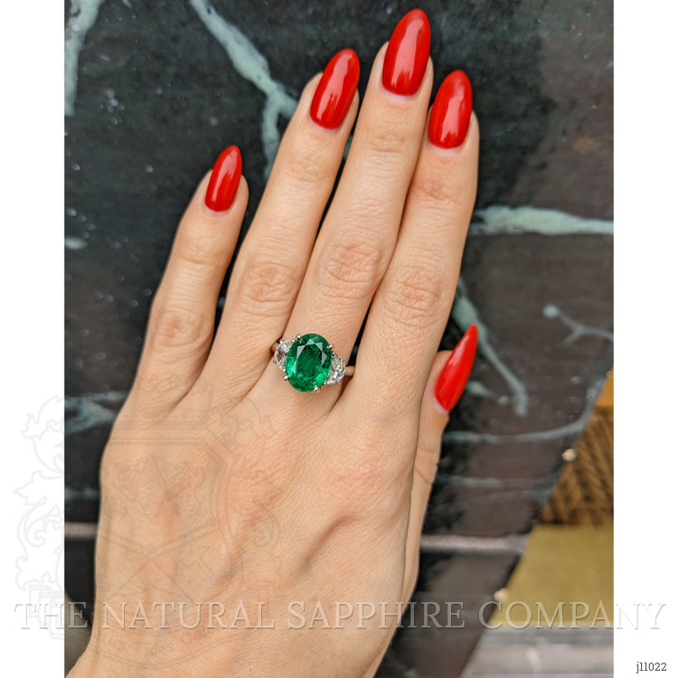 3.91 Ct. Emerald Natural Diamond Three Stone Ring, Platinum 950