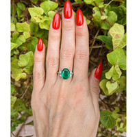 3.91 Ct. Emerald Natural Diamond Three Stone Ring, Platinum 950 Life Style