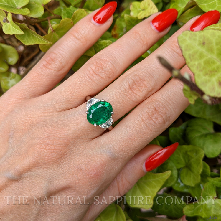 3.91 Ct. Emerald Natural Diamond Three Stone Ring, Platinum 950