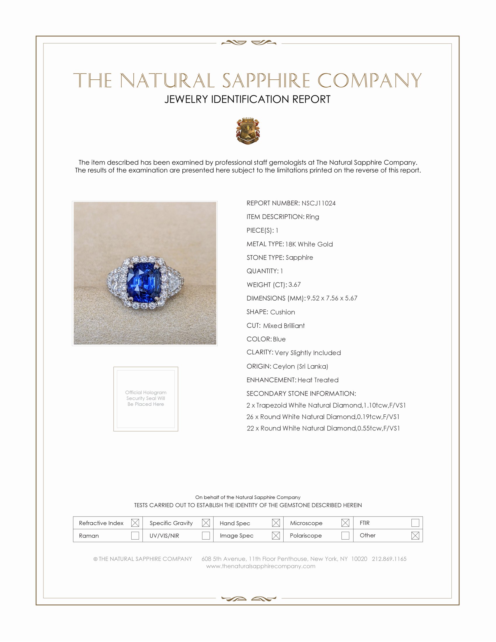3.67 Ct. Blue Sapphire and Natural Diamond Antique Style Ring, 18K White Gold