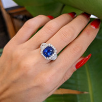 3.67 Ct. Blue Sapphire and Natural Diamond Antique Style Ring, 18K White Gold Life Style