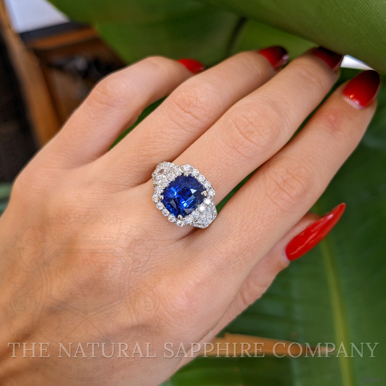 3.67 Ct. Blue Sapphire and Natural Diamond Antique Style Ring, 18K White Gold