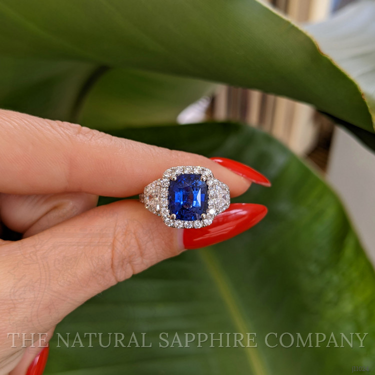 3.67 Ct. Blue Sapphire and Natural Diamond Antique Style Ring, 18K White Gold