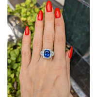 3.67 Ct. Blue Sapphire and Natural Diamond Antique Style Ring, 18K White Gold Life Style