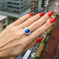 3.67 Ct. Blue Sapphire and Natural Diamond Antique Style Ring, 18K White Gold Life Style