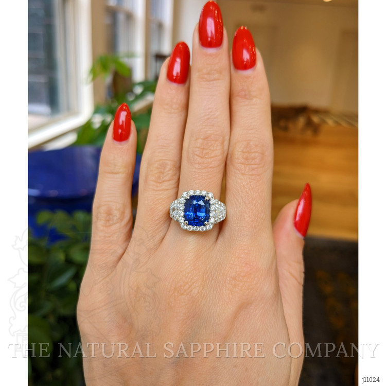 3.67 Ct. Blue Sapphire and Natural Diamond Antique Style Ring, 18K White Gold