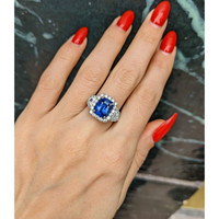 3.67 Ct. Blue Sapphire and Natural Diamond Antique Style Ring, 18K White Gold Life Style