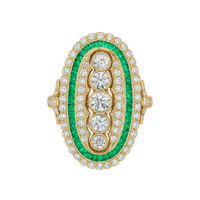1.20 Ct. Emerald Natural Diamond Antique Style Ring, 18K Yellow Gold Image