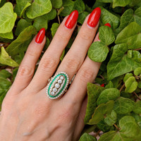 1.20 Ct. Emerald Natural Diamond Antique Style Ring, 18K Yellow Gold Life Style