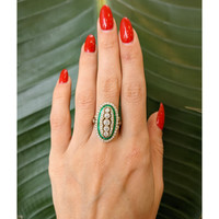 1.20 Ct. Emerald Natural Diamond Antique Style Ring, 18K Yellow Gold Life Style