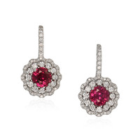 2.74 Ct.Tw. Ruby Natural Diamond Pave Earrings, 18K White Gold Video