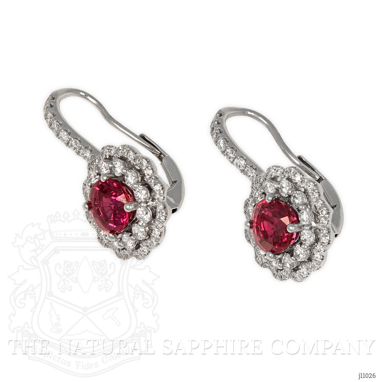 2.74 Ct.Tw. Ruby Natural Diamond Pave Earrings, 18K White Gold