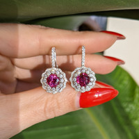 2.74 Ct.Tw. Ruby Natural Diamond Pave Earrings, 18K White Gold Life Style