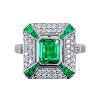 1.34 Ct. Emerald Emerald Antique Style Ring, 18K White Gold Image