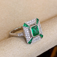 1.34 Ct. Emerald Emerald Antique Style Ring, 18K White Gold Image