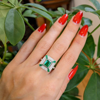 1.34 Ct. Emerald Emerald Antique Style Ring, 18K White Gold Life Style