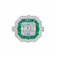 1.00 Ct. Emerald Natural Diamond Antique Style Ring, 18K White Gold Image