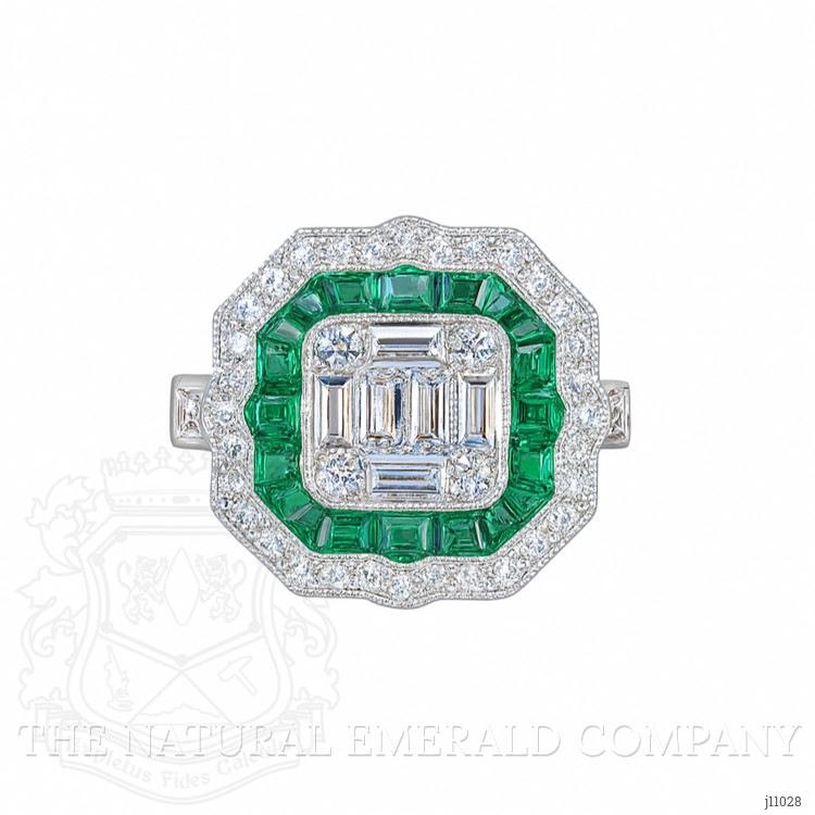 1.00 Ct. Emerald Natural Diamond Antique Style Ring, 18K White Gold