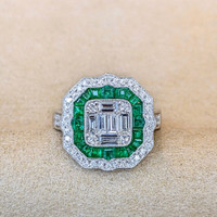 1.00 Ct. Emerald Natural Diamond Antique Style Ring, 18K White Gold Image