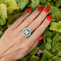 1.00 Ct. Emerald Natural Diamond Antique Style Ring, 18K White Gold Life Style