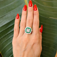 1.00 Ct. Emerald Natural Diamond Antique Style Ring, 18K White Gold Life Style