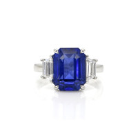 7.96 Ct. Blue Sapphire and Natural Diamond Three Stone Ring, Platinum 950 Video