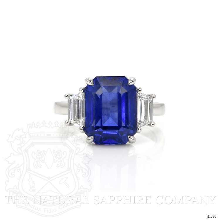 7.96 Ct. Blue Sapphire and Natural Diamond Three Stone Ring, Platinum 950