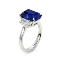 7.96 Ct. Blue Sapphire and Natural Diamond Three Stone Ring, Platinum 950 Image