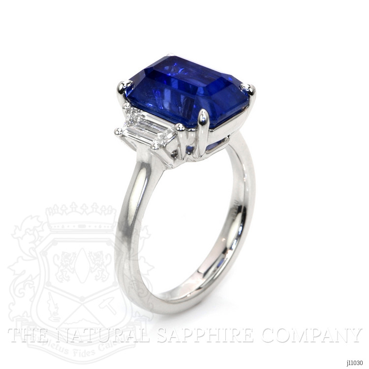 7.96 Ct. Blue Sapphire and Natural Diamond Three Stone Ring, Platinum 950