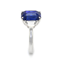 7.96 Ct. Blue Sapphire and Natural Diamond Three Stone Ring, Platinum 950 Image