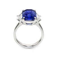 7.96 Ct. Blue Sapphire and Natural Diamond Three Stone Ring, Platinum 950 Image