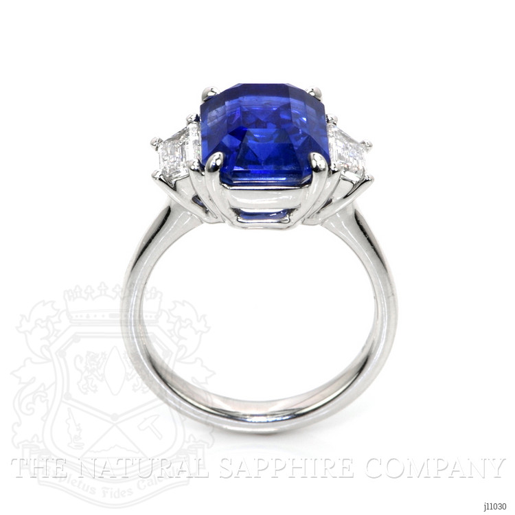 7.96 Ct. Blue Sapphire and Natural Diamond Three Stone Ring, Platinum 950