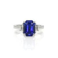 5.08 Ct. Blue Sapphire and Natural Diamond Three Stone Ring, Platinum 950 Video