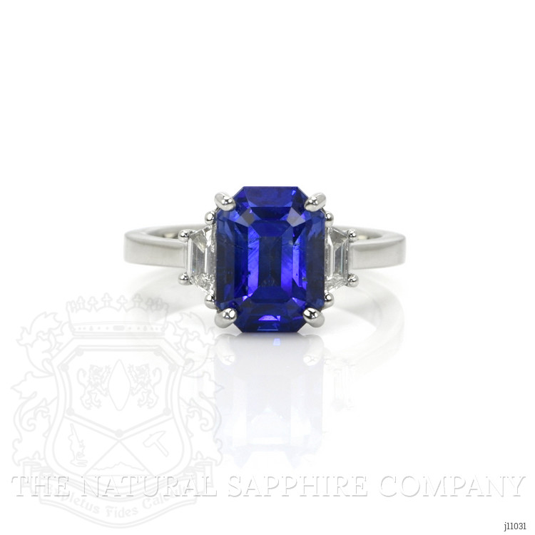 5.08 Ct. Blue Sapphire and Natural Diamond Three Stone Ring, Platinum 950