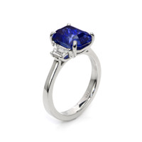 5.08 Ct. Blue Sapphire and Natural Diamond Three Stone Ring, Platinum 950 Image