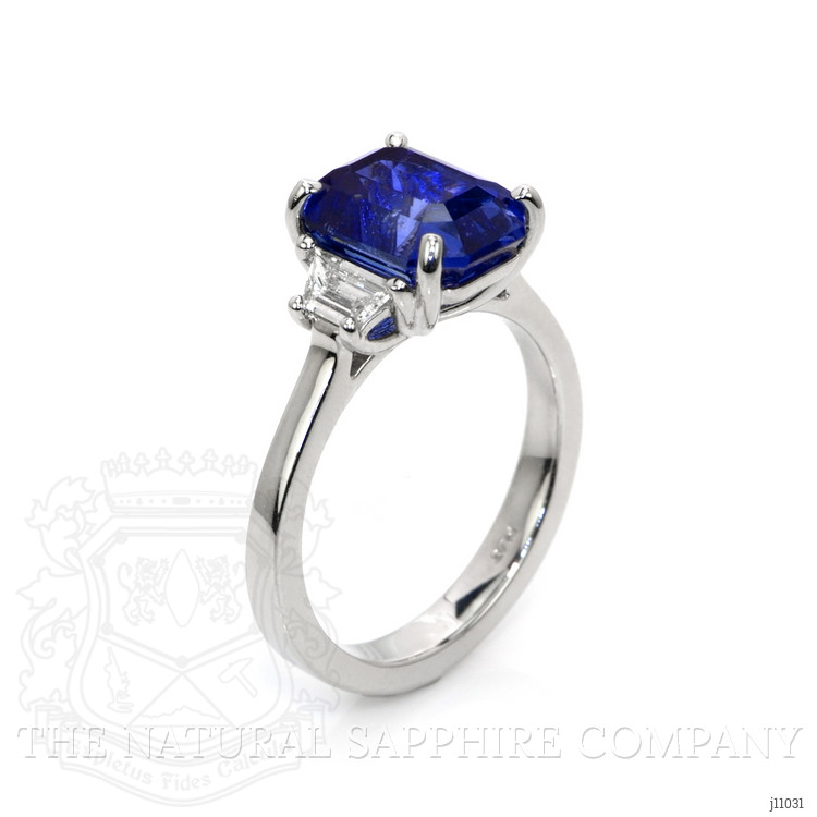 5.08 Ct. Blue Sapphire and Natural Diamond Three Stone Ring, Platinum 950