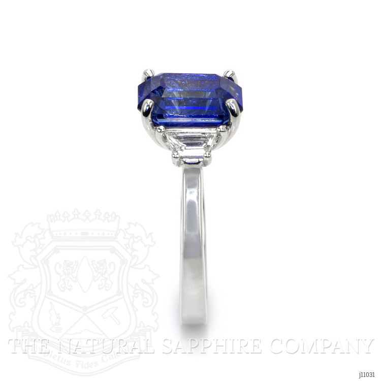 5.08 Ct. Blue Sapphire and Natural Diamond Three Stone Ring, Platinum 950