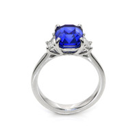 5.08 Ct. Blue Sapphire and Natural Diamond Three Stone Ring, Platinum 950 Image