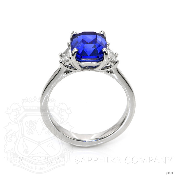 5.08 Ct. Blue Sapphire and Natural Diamond Three Stone Ring, Platinum 950