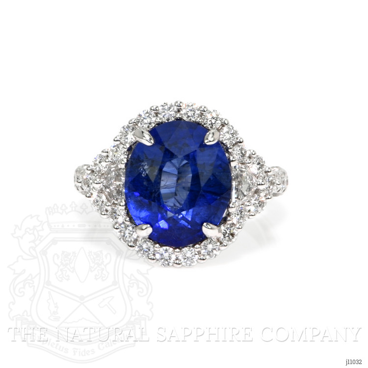 7.00 Ct. Blue Sapphire and Natural Diamond Antique Style Ring, 18K White Gold