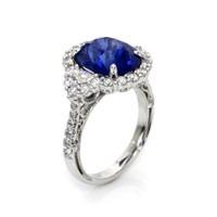 7.00 Ct. Blue Sapphire and Natural Diamond Antique Style Ring, 18K White Gold Image