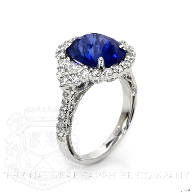 7.00 Ct. Blue Sapphire and Natural Diamond Antique Style Ring, 18K White Gold
