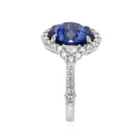 7.00 Ct. Blue Sapphire and Natural Diamond Antique Style Ring, 18K White Gold Image