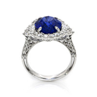 7.00 Ct. Blue Sapphire and Natural Diamond Antique Style Ring, 18K White Gold Image