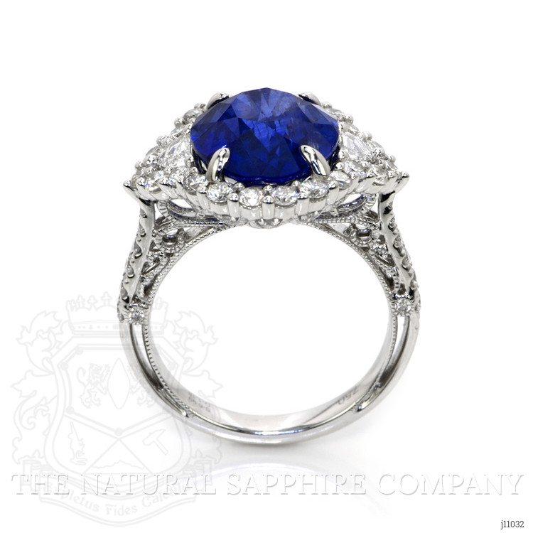 7.00 Ct. Blue Sapphire and Natural Diamond Antique Style Ring, 18K White Gold