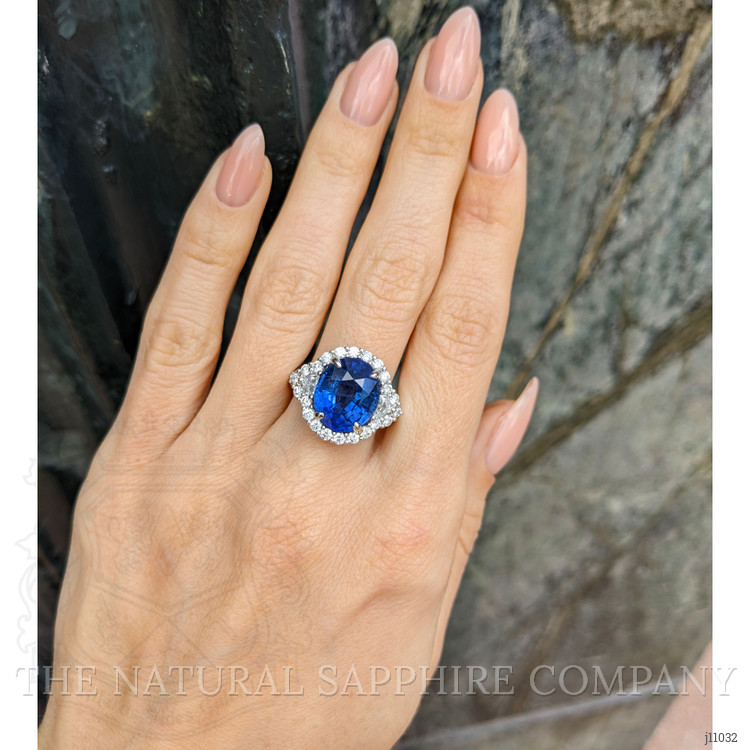 7.00 Ct. Blue Sapphire and Natural Diamond Antique Style Ring, 18K White Gold