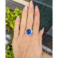 7.00 Ct. Blue Sapphire and Natural Diamond Antique Style Ring, 18K White Gold Life Style