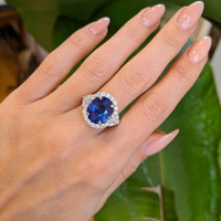 7.00 Ct. Blue Sapphire and Natural Diamond Antique Style Ring, 18K White Gold Life Style